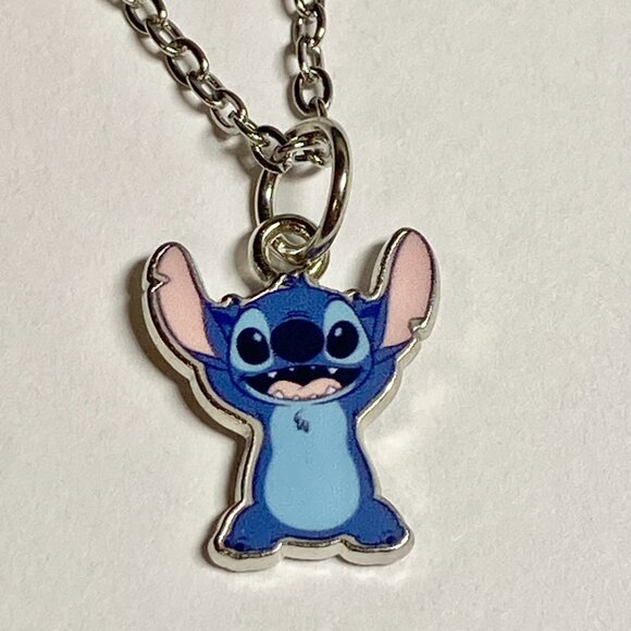 Vintage Disney Lilo & Stitch Charm Necklace 18" Signed Aulani Ohana Blue Alien - Picture 5 of 7
